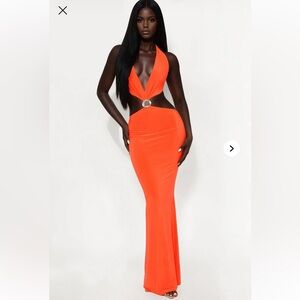 Elegant Orange Halter Maxi Dress Sz XL NWT